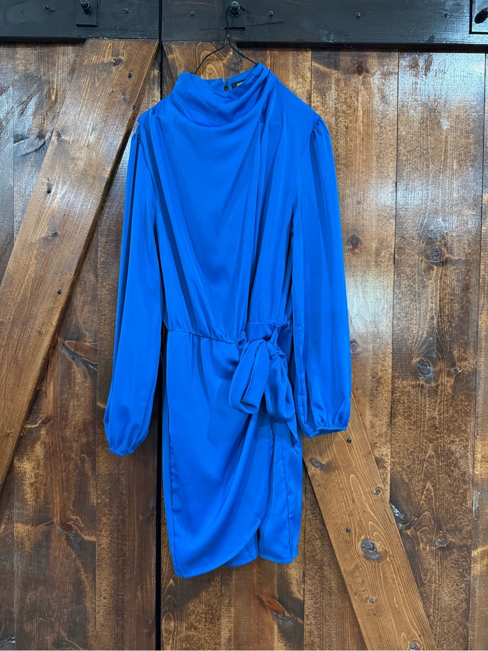 Sleek Cobalt Long-Sleeve Tie-Waist Dress